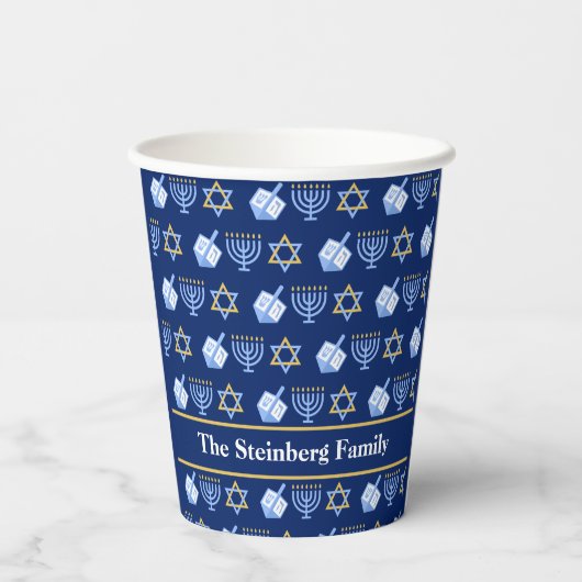 Cute Hanukkah Dreidel Menorah Pattern Custom Party Papieren Bekers (Achterkant)