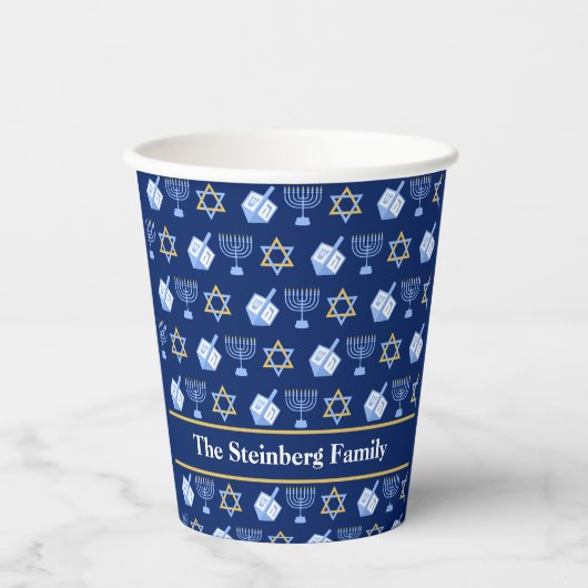 Cute Hanukkah Dreidel Menorah Pattern Custom Party Papieren Bekers (Voorkant)