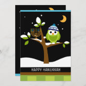 Cute Hanukkah Owl & Menorah Snowy Tree Feestdagenkaart (Voorkant / Achterkant)
