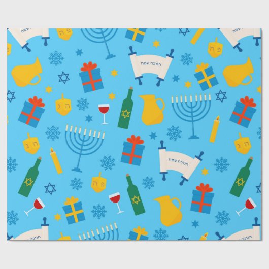 Cute Hanukkah Pattern Wrapping Paper Cadeaupapier (Vlak)