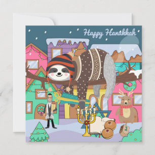 Cute Hanukkah Sloth Note Kaart