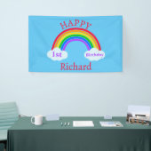 Cute Happy 1st Birthday Rainbow Clouds Blue Spandoek (Beurs)