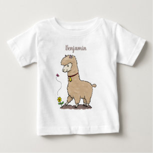 Cute happy alpaca met vlinder cartoon