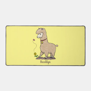 Cute happy alpaca met vlinder cartoon bureaumat