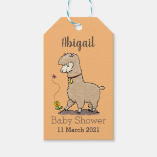 Cute happy alpaca met vlinder cartoon cadeaulabel