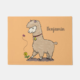 Cute happy alpaca met vlinder cartoon deurmat