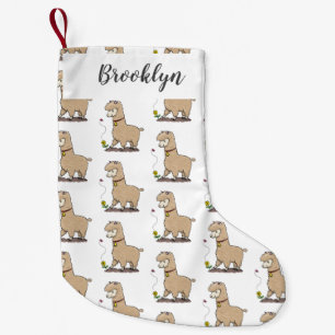 Cute happy alpaca met vlinder cartoon kleine kerstsok