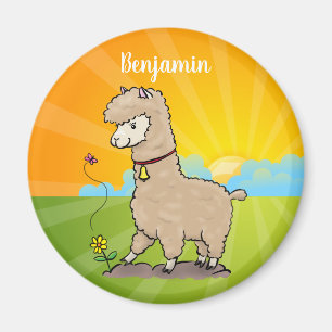 Cute happy alpaca met vlinder cartoon magneet