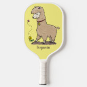 Cute happy alpaca met vlinder cartoon pickleball paddle (Achterkant)