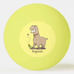 Cute happy alpaca met vlinder cartoon pingpongballen