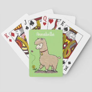 Cute happy alpaca met vlinder cartoon pokerkaarten