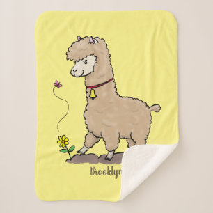 Cute happy alpaca met vlinder cartoon sherpa deken