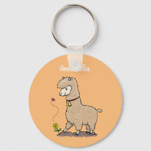 Cute happy alpaca met vlinder cartoon sleutelhanger