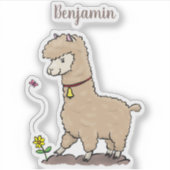 Cute happy alpaca met vlinder cartoon sticker (Voorkant)