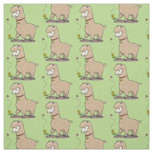 Cute happy alpaca met vlinder cartoon stof