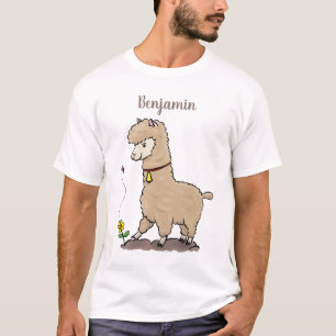 Cute happy alpaca met vlinder cartoon t-shirt