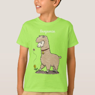 Cute happy alpaca met vlinder cartoon t-shirt