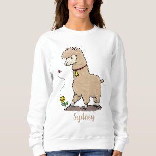 Cute happy alpaca met vlinder cartoon trui
