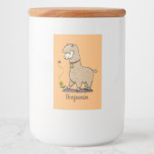 Cute happy alpaca met vlinder cartoon voedselcontainer etiket (Voorkant)