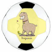 Cute happy alpaca met vlinder cartoon voetbal (Voorkant)