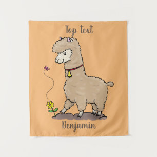 Cute happy alpaca met vlinder cartoon wandkleed