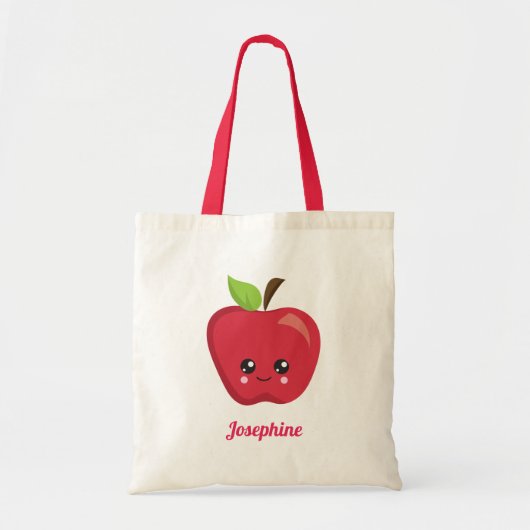 Cute Happy Apple Monogram Tote Bag (Voorkant)
