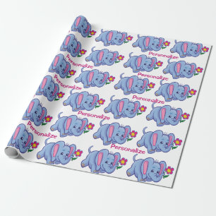 Cute & Happy Baby Elephant Cartoon Personaliseren Cadeaupapier