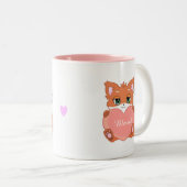 Cute Happy Baby Fox met roze hartslag Tweekleurige Koffiemok (Voorkant rechts)