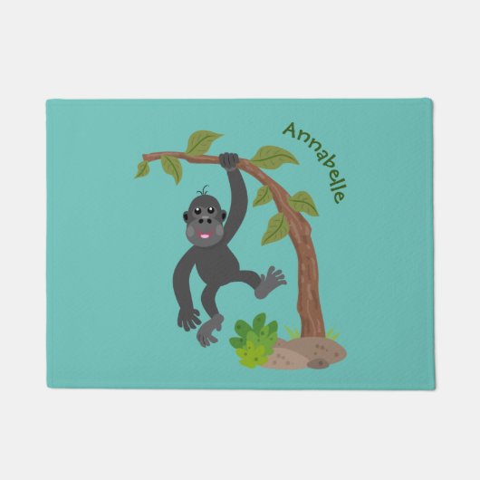 Cute happy baby gorilla cartoon illustratie deurmat (Voorkant)