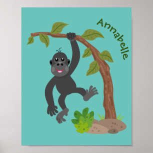 Cute happy baby gorilla cartoon illustratie poster
