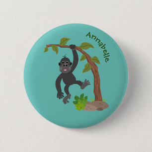 Cute happy baby gorilla cartoon illustratie ronde button 5,7 cm