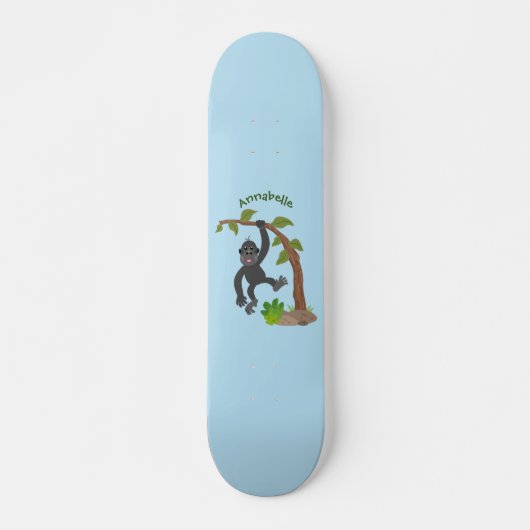 Cute happy baby gorilla cartoon illustratie skateboard (Voorkant)