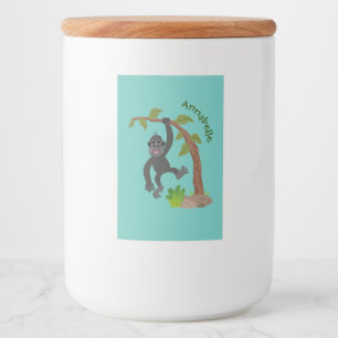 Cute happy baby gorilla cartoon illustratie voedselcontainer etiket
