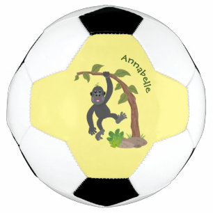 Cute happy baby gorilla cartoon illustratie voetbal