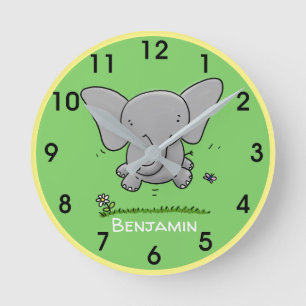 Cute happy baby olifant cartoon illustratie ronde klok