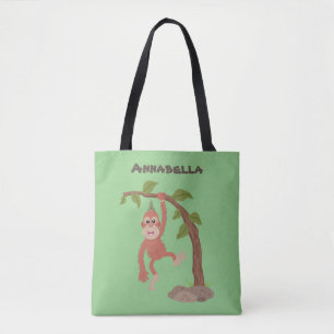 Cute happy baby orangutan cartoon illustratie draagtas