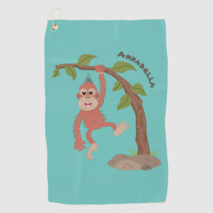 Cute happy baby orangutan cartoon illustratie golfhanddoek