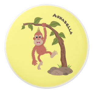 Cute happy baby orangutan cartoon illustratie keramische knop