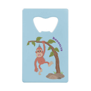 Cute happy baby orangutan cartoon illustratie kredietkaart flessenopener