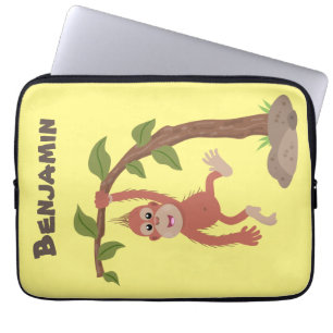 Cute happy baby orangutan cartoon illustratie laptop sleeve