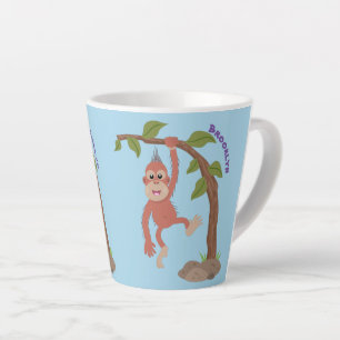 Cute happy baby orangutan cartoon illustratie latte mok