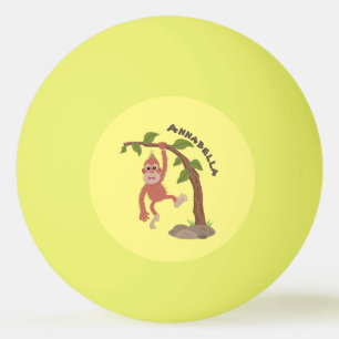 Cute happy baby orangutan cartoon illustratie pingpongballen