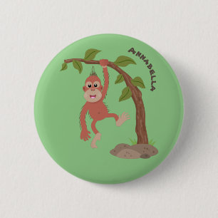 Cute happy baby orangutan cartoon illustratie ronde button 5,7 cm