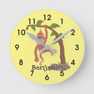 Cute happy baby orangutan cartoon illustratie ronde klok
