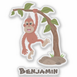 Cute happy baby orangutan cartoon illustratie sticker