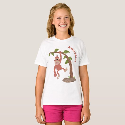 Cute happy baby orangutan cartoon illustratie t-shirt (Voorkant volledig)
