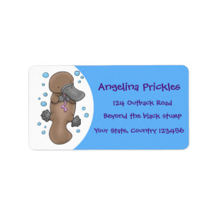 Cute happy baby platypus cartoon illustratie etiket
