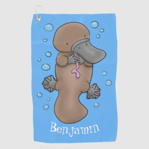 Cute happy baby platypus cartoon illustratie golfhanddoek