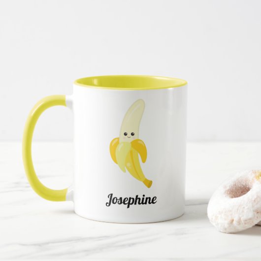 Cute Happy Banana Monogram Mok (Met donut)