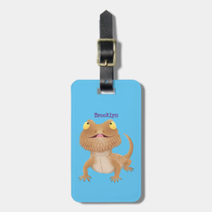 Cute happy bebaarzen dradenhagedis cartoon bagagelabel